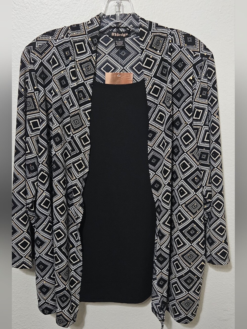 Black & White Geometric Open-Front Cardigan